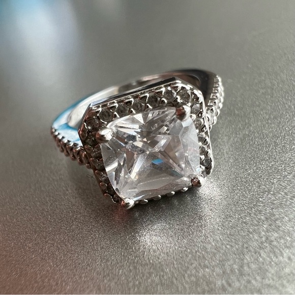 Stamped Zirconite Square Halo Ring - Picture 2 of 5